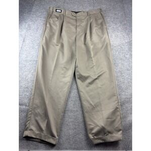 Savane Men's 42x32 Pleated Dress Pants Brown Comfort Waist Old Money SEE